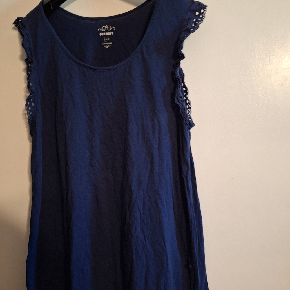Women's Navy Blue Lace Trim Top